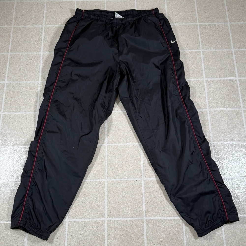 Vintage Y2K Nike Windbreaker Track Pants Men Large Black Lined Side Stripe Baggy